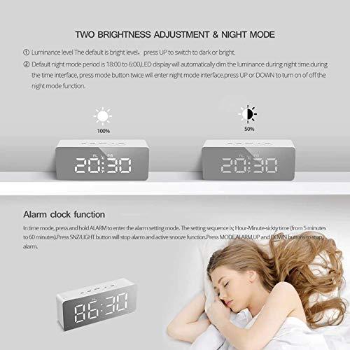 Digital LED Mirror Alarm Clock with Date, Temperature and Snooze Function