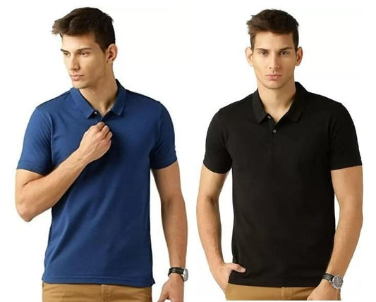 Poly Cotton Solid Half Sleeves Mens Polo T-shirt (Pack of 2)